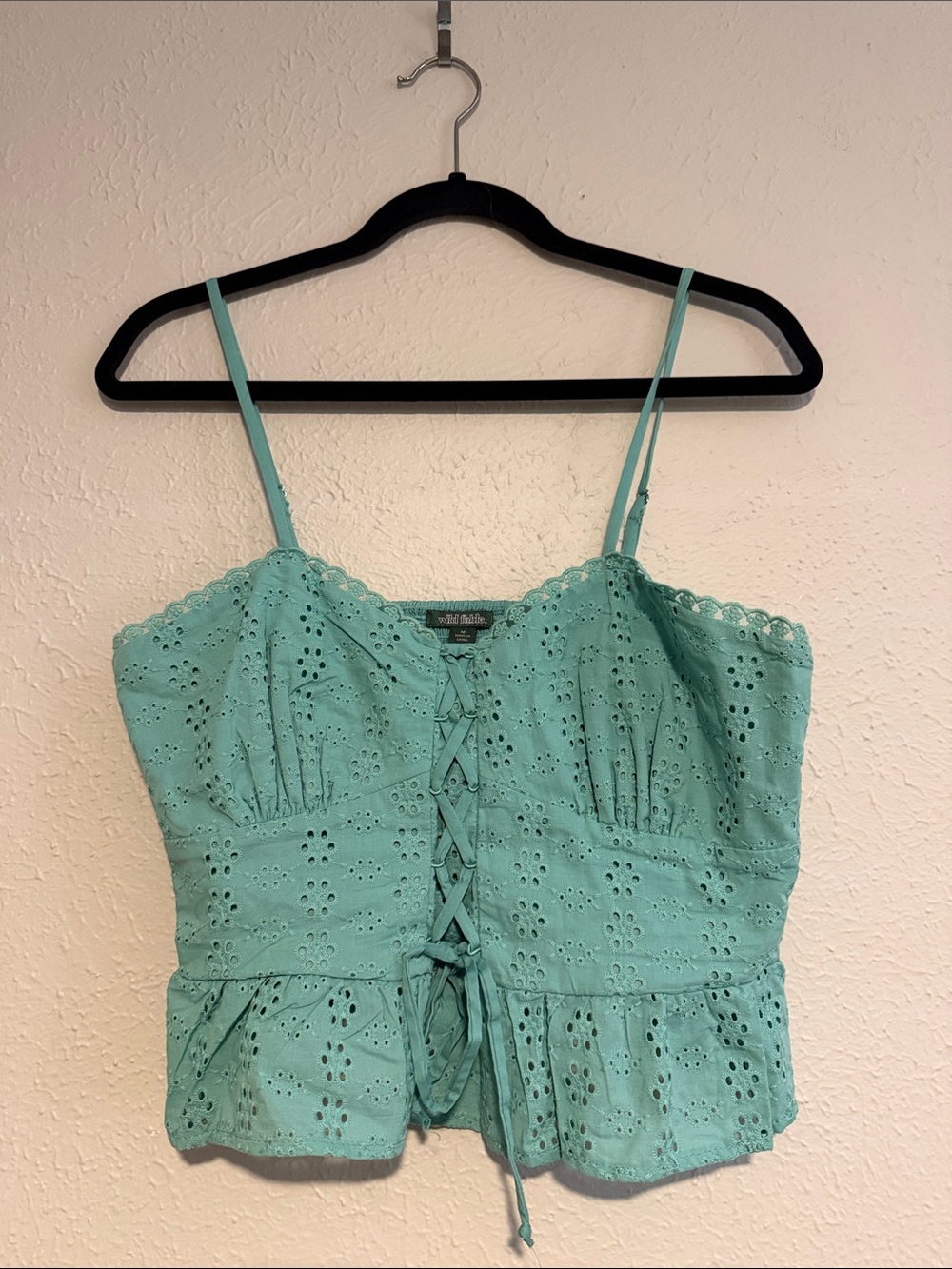 wild fable Mint Eyelet Lace-Up Camisole